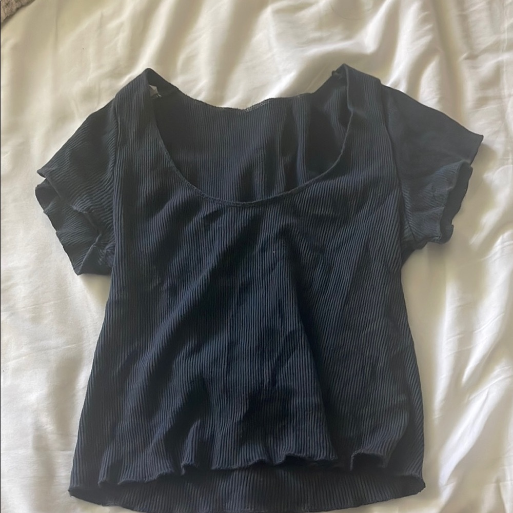 Brandy Melville Black Fitted Short Sleeve Blouse